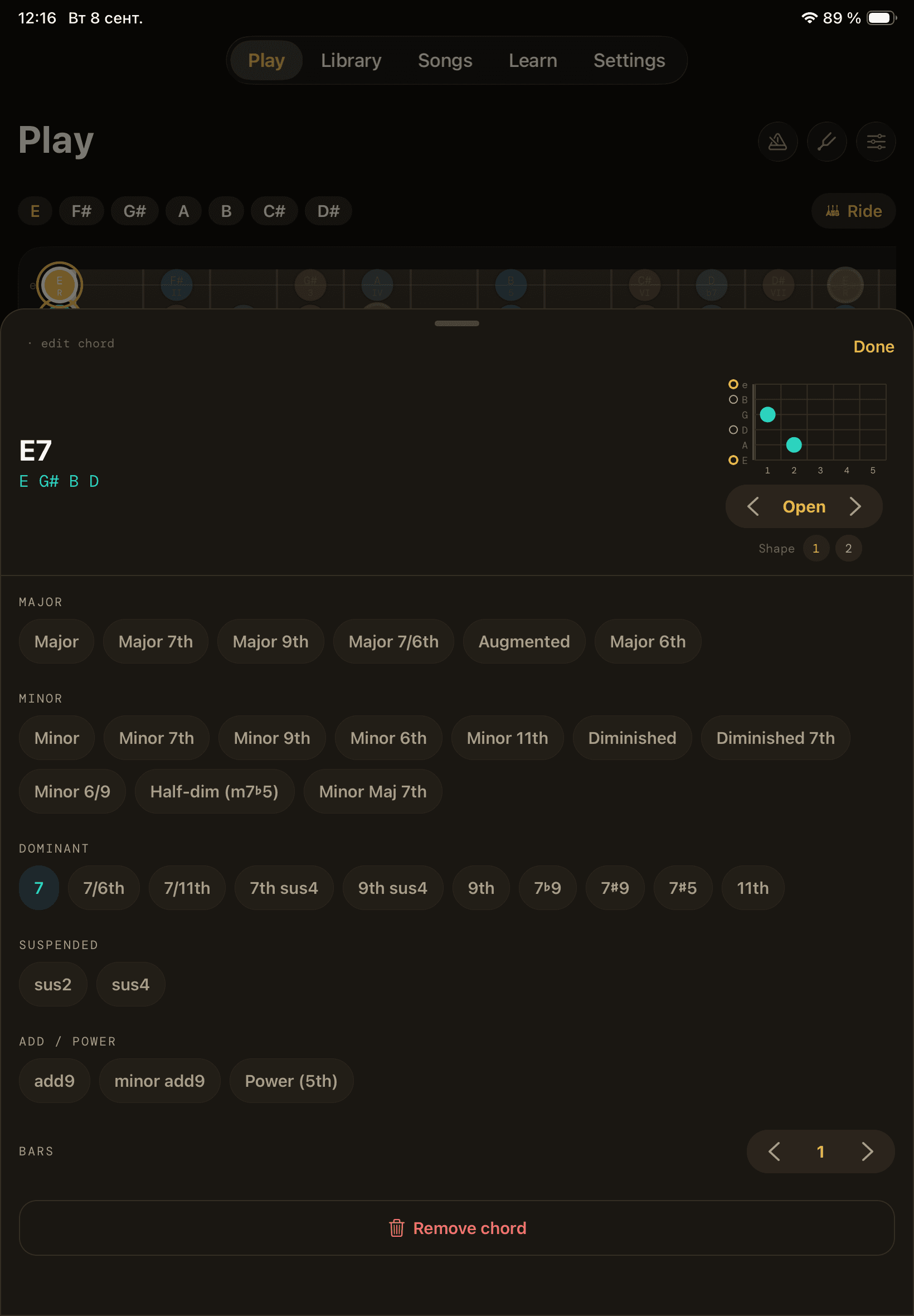 Fretride on iPad — Build Progressions