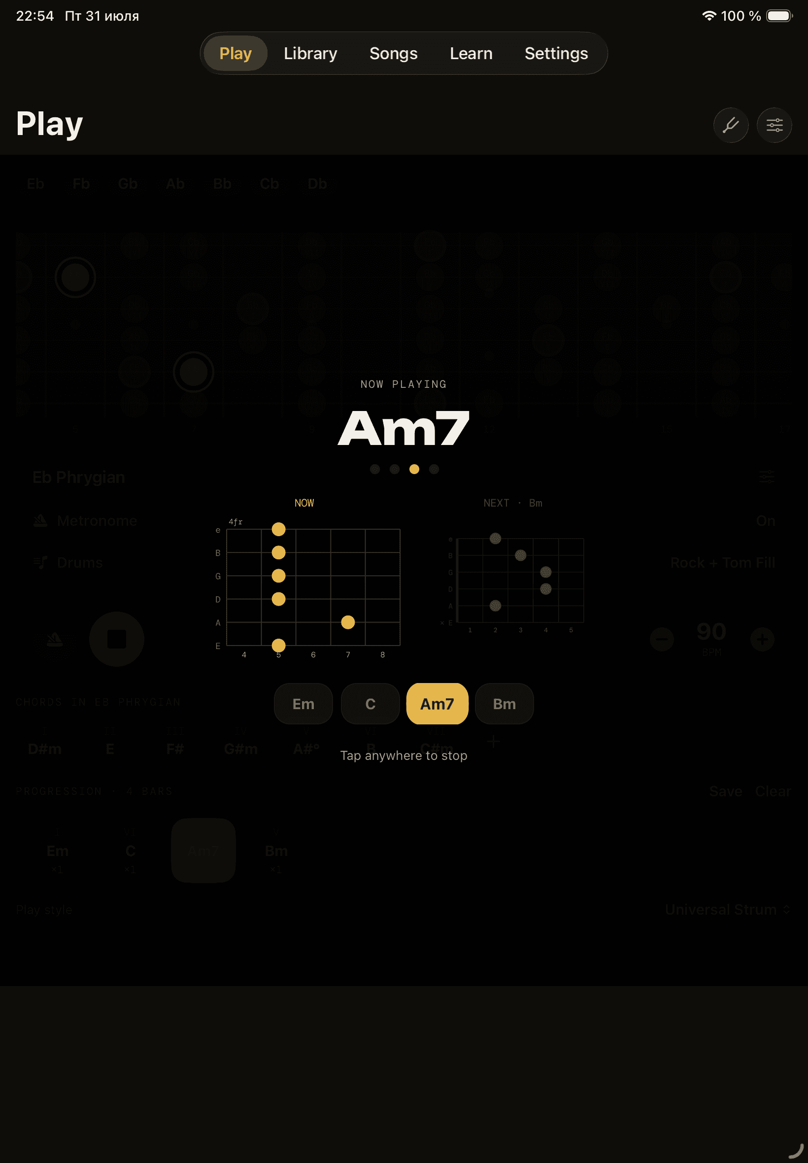 Fretride on iPad — Strums & Fingerpicking